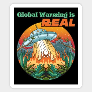 Global Warming is Real UFO Retro Sticker